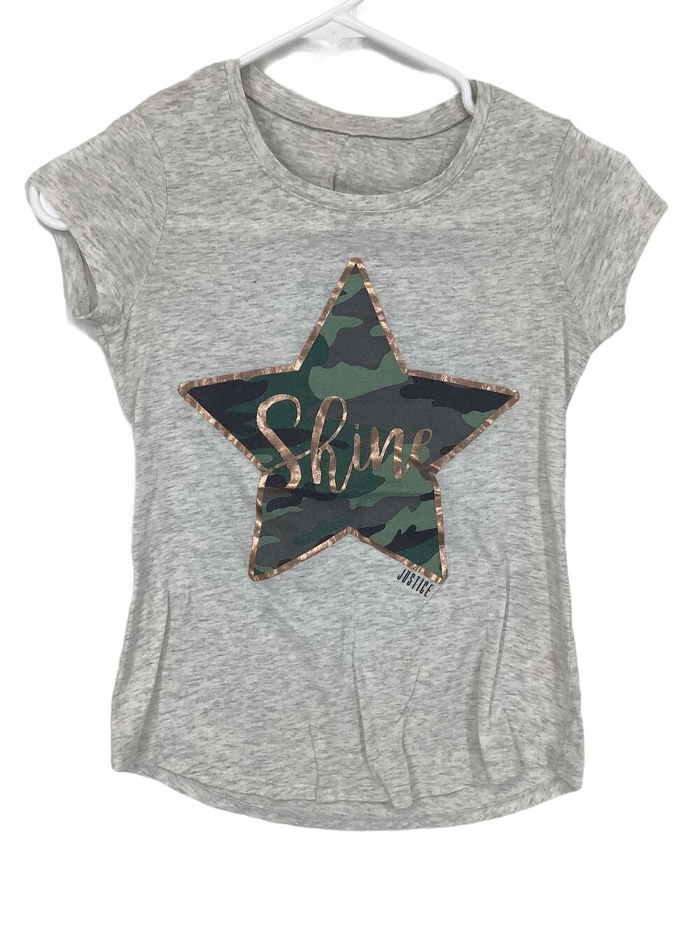 Justice Girl's Gray Camo Graphic T-Shirt 10